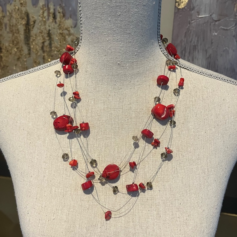 Red Multi-Strand Coral Necklace